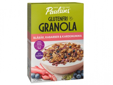 Pauluns Granola Glutenfri Granola Blåbär, Rabarber, Kardemumma & Kanel 350g